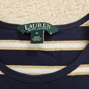 Lauren Ralph Lauren Navy, White & Gold Striped T Shirt